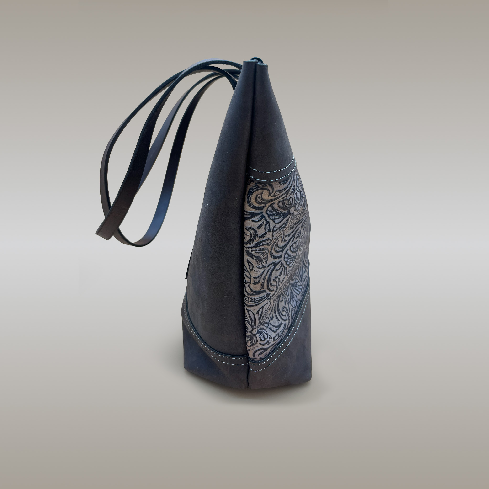 Legacy Leather Bag | Embossed Floral Panel | Antique Brass | Large - Image 4