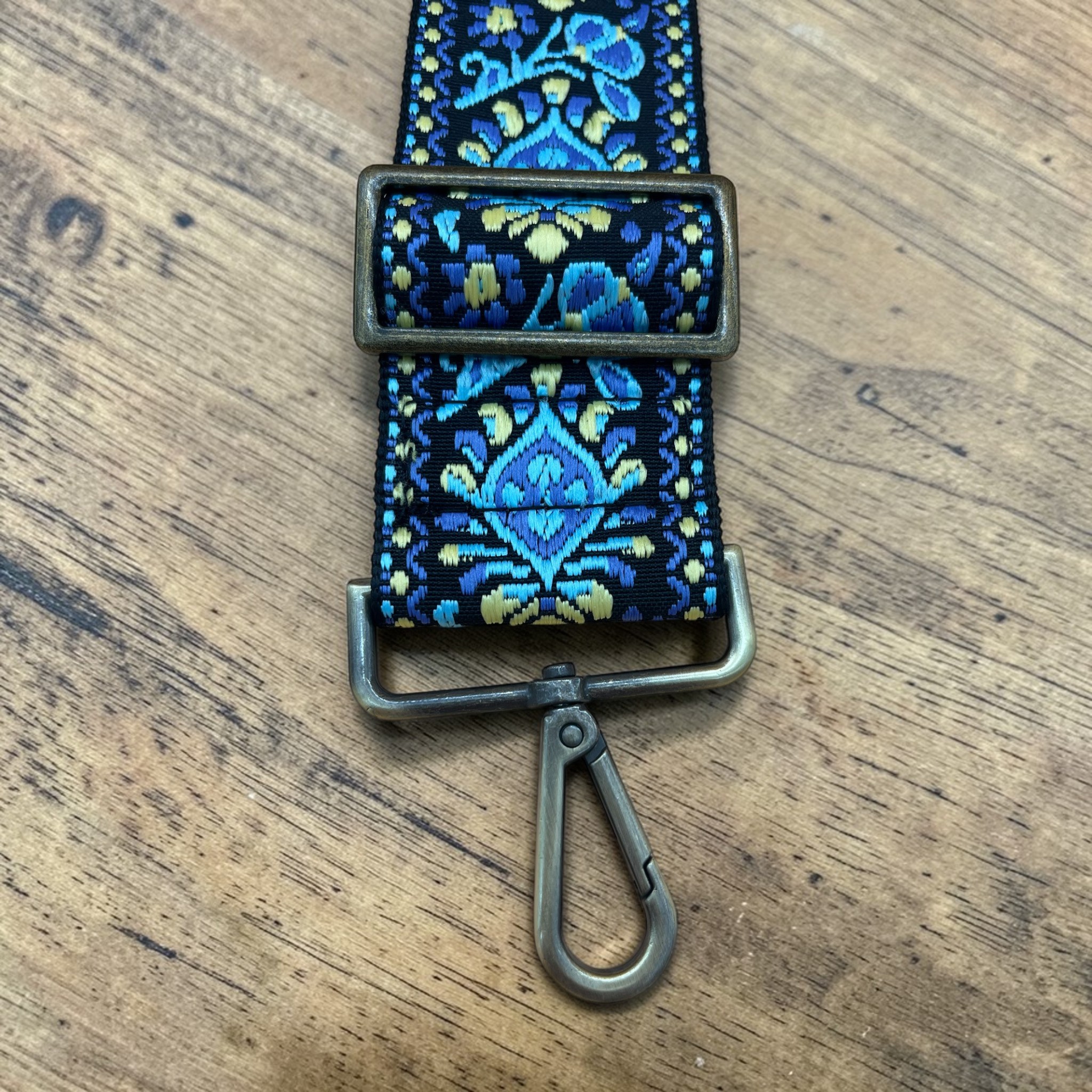 Adjustable Strap | Blue Floral | Antique Brass