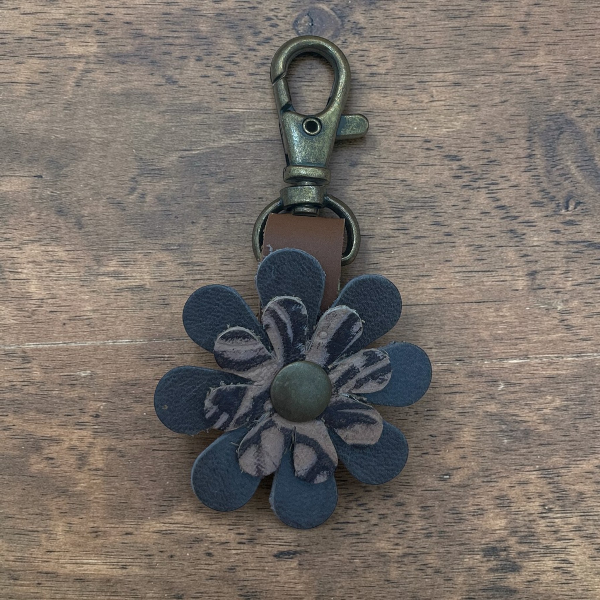 Zipper Pull | Blue Purple Flower | Antique Brass